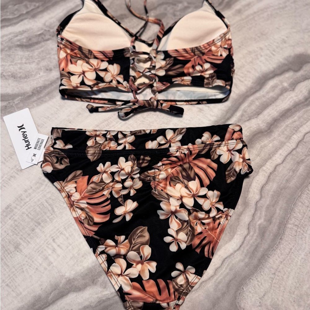 Hurley Women's Tropical Floral Bikini - Black and Tan - Picture 2 of 7
